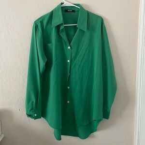 Misslola oversized green button down shirt